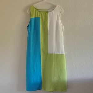 Mark Fore & Strike Colorblock Linen Midi Dress. Sz. 12. Zip Back Like New.